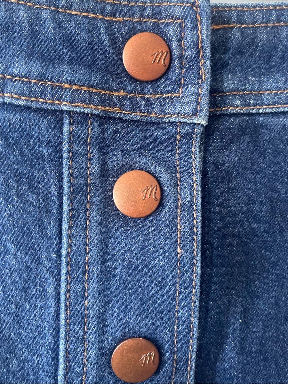 Madewell Dark Blue Denim Button-Front A-Line Mini Skirt (#001) - Picture 3 of 7